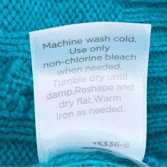 2X JC Penney Teal Merino Wool Cable Knit Sweater Vneck Long Sleeve - Picture 14 of 14